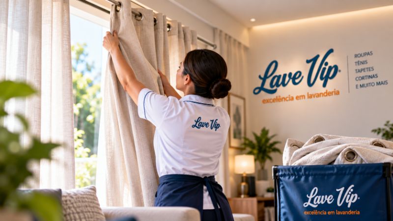 Cortina sendo instalada pela equipe Lave VIP