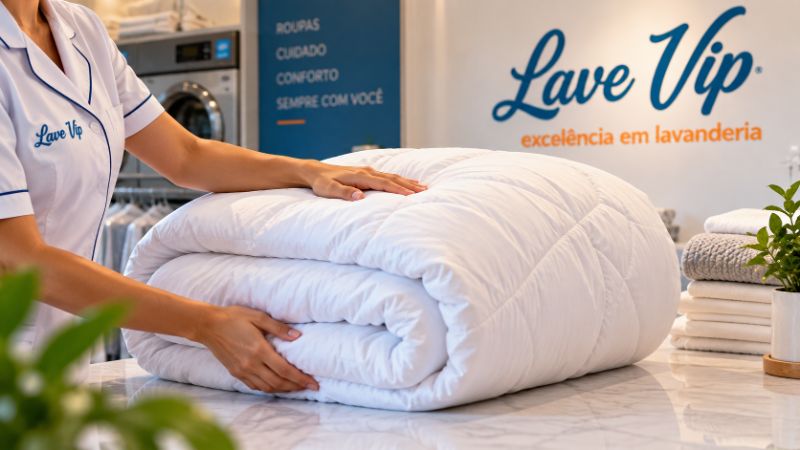 Edredom lavado e dobrado na Lave VIP